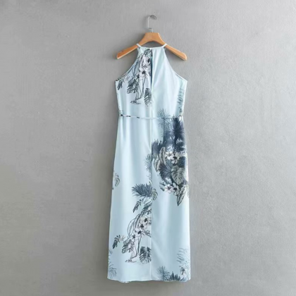 2019 Lace High Waist Printed Slit Skirt Hanging..