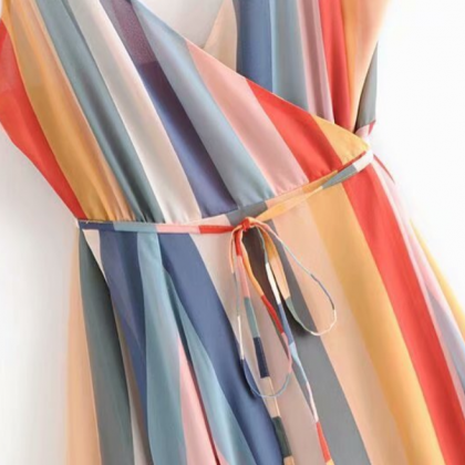 2019 Straps Rainbow Holiday Wrap Strap Dress