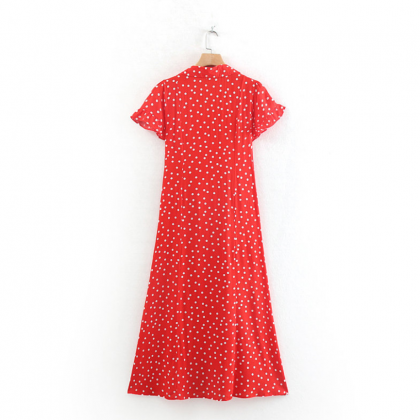 2019 Summer Red Polka Dot Button Dress