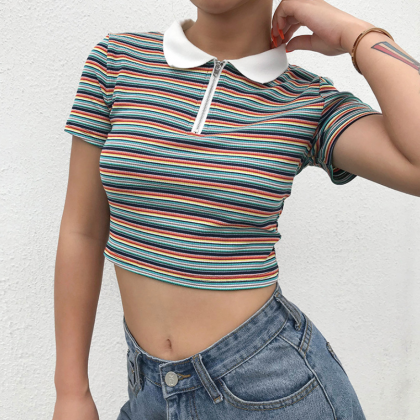 2019 Women's Shirt Color Zipper Lapel..