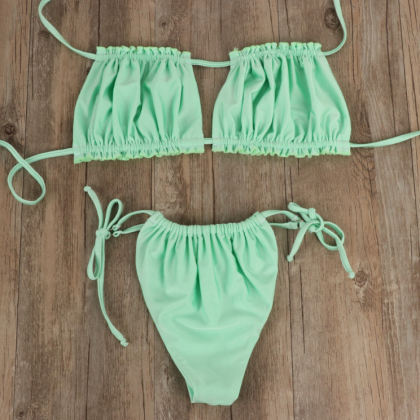 Sexy Pleated Lace-up Ladies Split Swimsuit