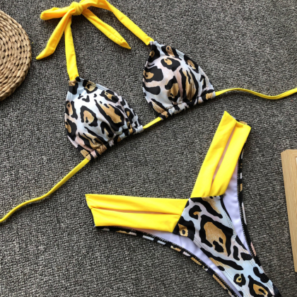 2019 Leopard Print Ladies Bikini Split Swimsuit