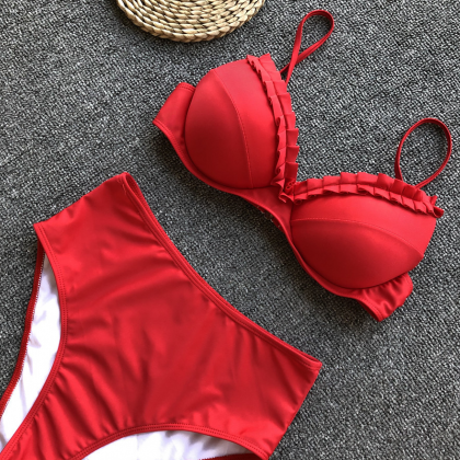 2019 Swimsuit Bikini Solid Color Pleated Hard Bag..