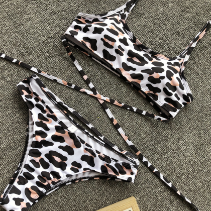 2019 Leopard Bandage Bikini Bikini Split Swimsuit