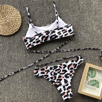 2019 Leopard Bandage Bikini Bikini Split Swimsuit