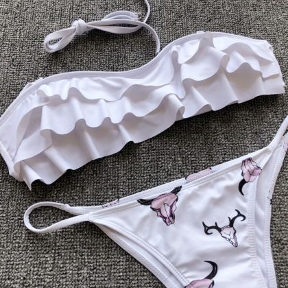 Explosion Cuffed Bikini Split Swimsuit White Split