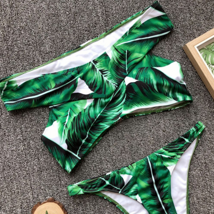 Explosive Leaves Split Swimsuit Ladies Bikini One..
