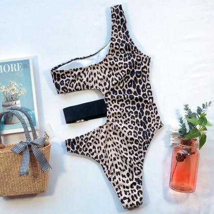 One Shoulder Sexy Leopard One Piece Swimsuit