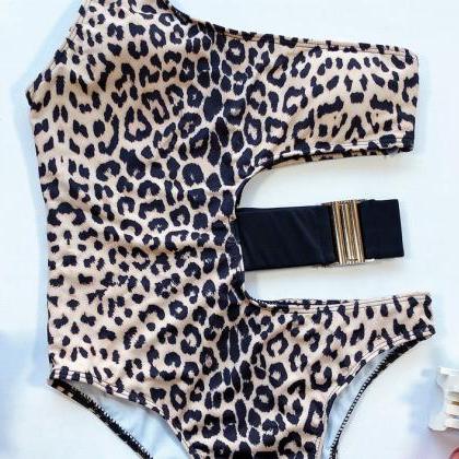 One Shoulder Sexy Leopard One Piece Swimsuit