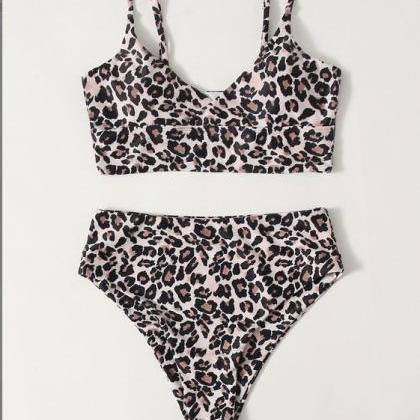 Leopard Bikini Gathered Split Swimsuit..