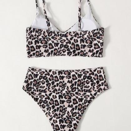 Leopard Bikini Gathered Split Swimsuit..