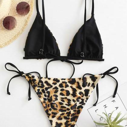 Bikini Split Swimsuit Sexy Leaky Back Leopard..