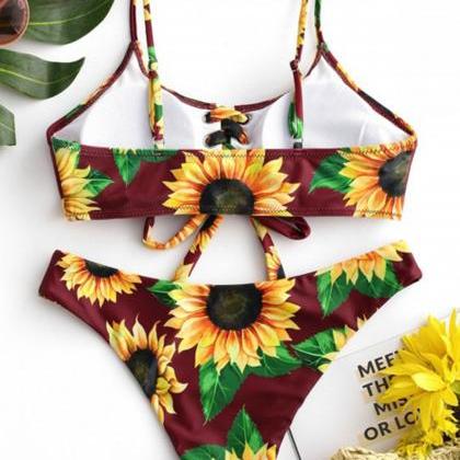 Ladies Bikini Split Sexy Sunflower Print Fresh..