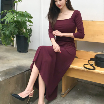 Product Long-sleeved Slim-fit Knit Dress With..