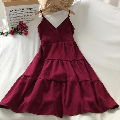 Summer Dress Retro Small Fresh Forest Solid Color..