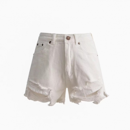 Type Of Burr Hole Denim Shorts, Hip Lifting Denim..