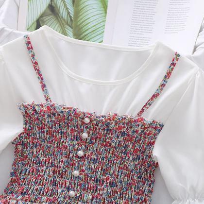 Summer Floral Stitching Age-reducing Chiffon Shirt..