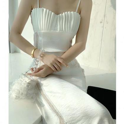 Shell Suspender Skirt Pearl Satin Lace Stitching..