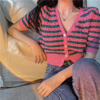 Knitted cardigan new sweet hit colo..