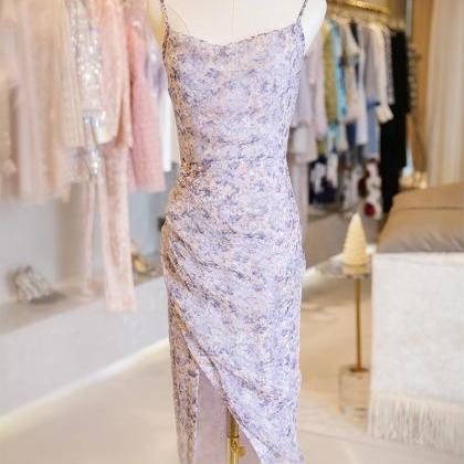 Purple Bright Silk Print Dress..