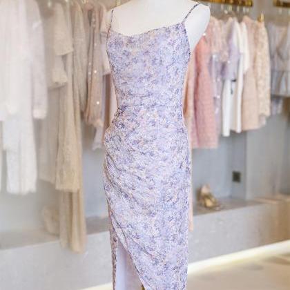 Purple Bright Silk Print Dress..