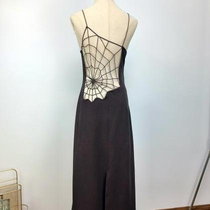 Open Back Waist Cut Out Long Skirt With Spider Web..