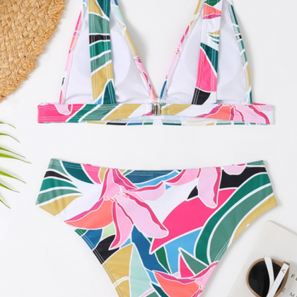 Split Swimsuit Printed High Waist Home Crossover