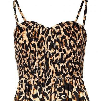 Long Dress Leopard Print Mid Waist Strap Summer..
