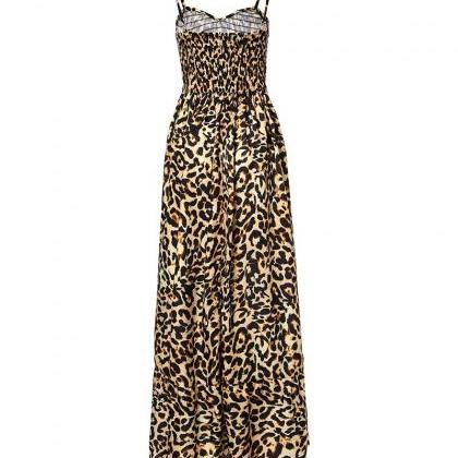 Leopard Print Mid Waist Strap Summer Strap Dress..