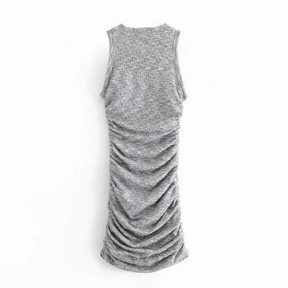 Round Neck Sleeveless Buttocks Wrapped Dress For..