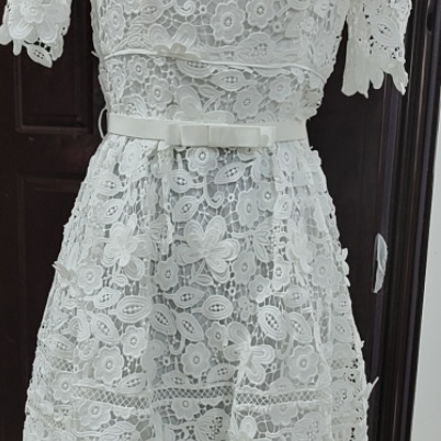 Dress With Hollowed Out Lace Bubble Sleeves And..