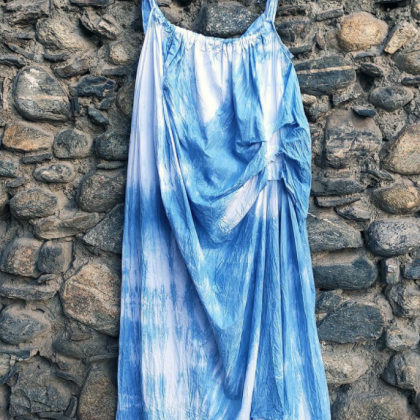 Tie Dyed Plant Dyed Lace Fold Art Sling Dress..
