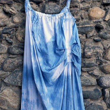 Tie Dyed Plant Dyed Lace Fold Art Sling Dress..