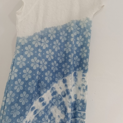 Handmade Tie Dyed Small Qipao Blue Dyed Exquisite..