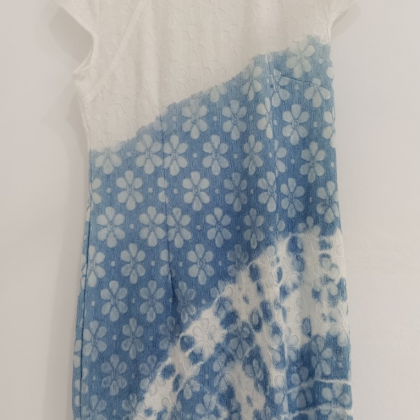 Handmade Tie Dyed Small Qipao Blue Dyed Exquisite..