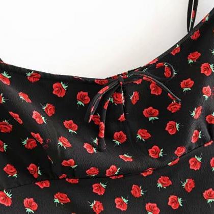Chest Lace Up Floral Print High Waisted Mid Length..