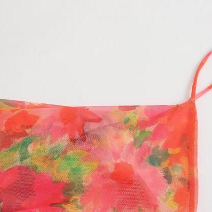 V-neck Floral Print Layered Design Strap Dress