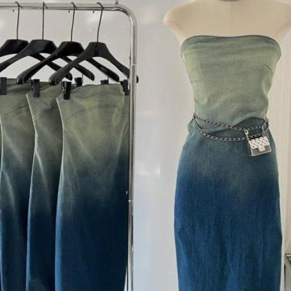 Summer Gradient Bra Denim Dress For Women Slim Fit