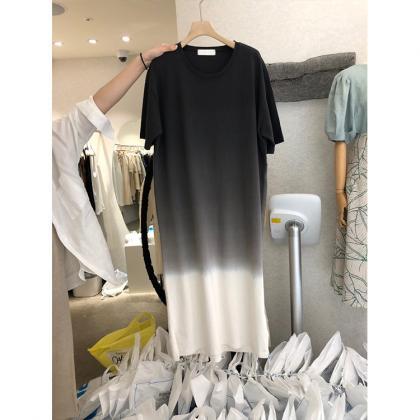 Summer Casual Round Neck Contrast Loose Slim Mid..