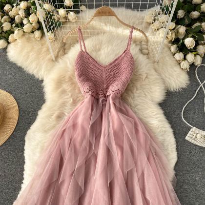 Irregular Mesh Fluffy Fairy Dress With High Waist..
