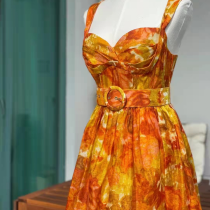 Summer Tangerine Suspender Sleeveless Bra Print..