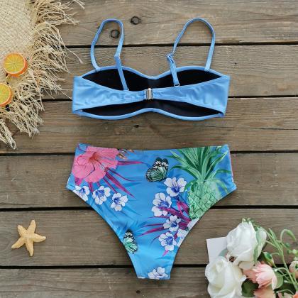 High Waist Swimsuit With Suspenders