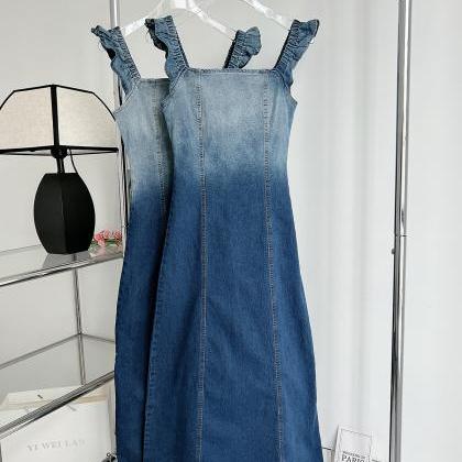 Simple All-in-one Denim Gradient Small Fly Sleeve..