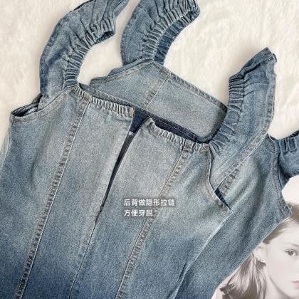 Simple All-in-one Denim Gradient Small Fly Sleeve..