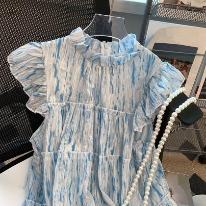 Blue Sleeveless Chiffon Dress