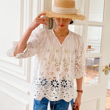 Summer French White Shirt Embroidery..
