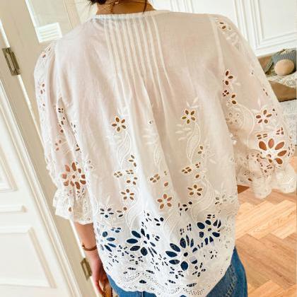 Summer French White Shirt Embroidery..