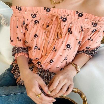 Summer Vacation Style Floral Print Little Top Boho..