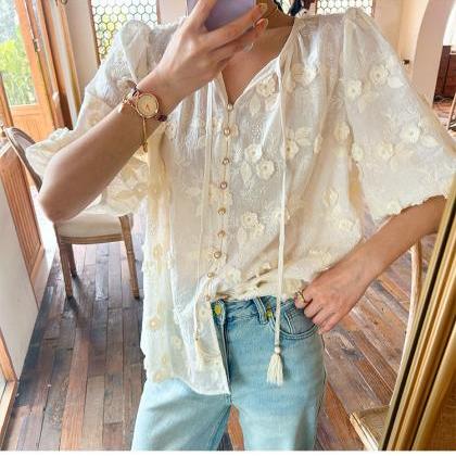 Three-dimensional Embroidery French Blouse..