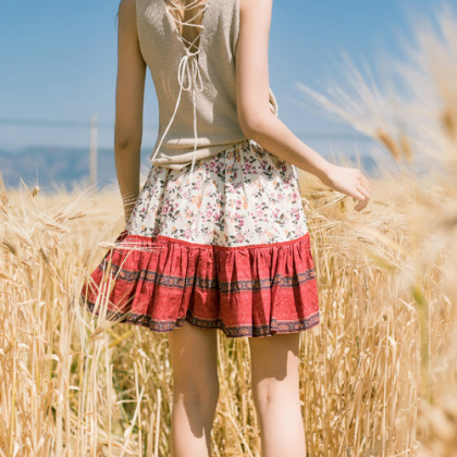 Summer Fashion Casual Floral Skirt Slimming Peplum..